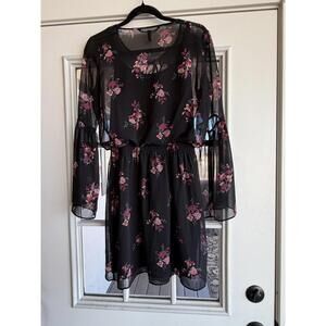 WHBM Boho Blouson Floral Print Flared Long Sleeve Dress Sz S